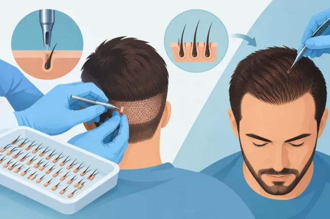 FUE di trapianto capelli: precisione e densità